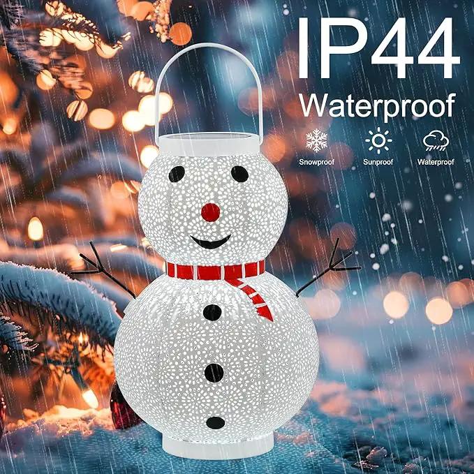 Christmas Decorations Snowman Solar Lantern - Snowman Solar Hanging Lantern Outdoor Waterproof , Metal Standing Solar Powered LED Lantern Decorative Lights for Outside Garden Yard Porch - White by GreenHaven Gardens