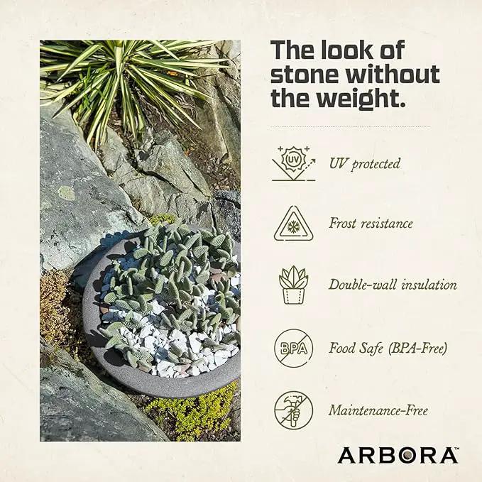 ARBORA 21" and 26” Santorini Bowls with Stone Blend Concrete Gray Finish - Polyresin Indoor and Outdoor Planters, Durable, Weatherproof, Lightweight, Large Plant Pots for Patio, Garden, Deck by GreenHaven Gardens