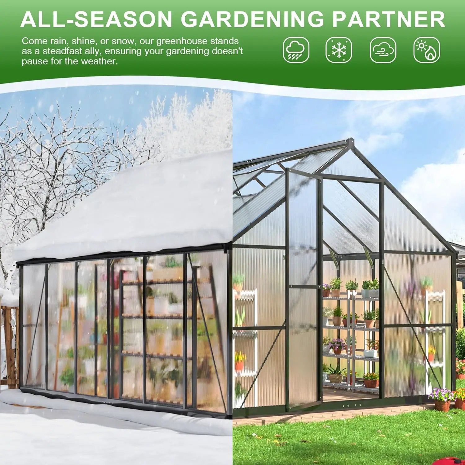 Polar Aurora 8x12 FT Greenhouse, Quick Aluminum Assembly Structure Polycarbonate Greenhouse, Walk-in Greenhouses for Outdoors with Ventilated Windows, Green Houses for Outside Backyard Garden by GreenHaven Gardens