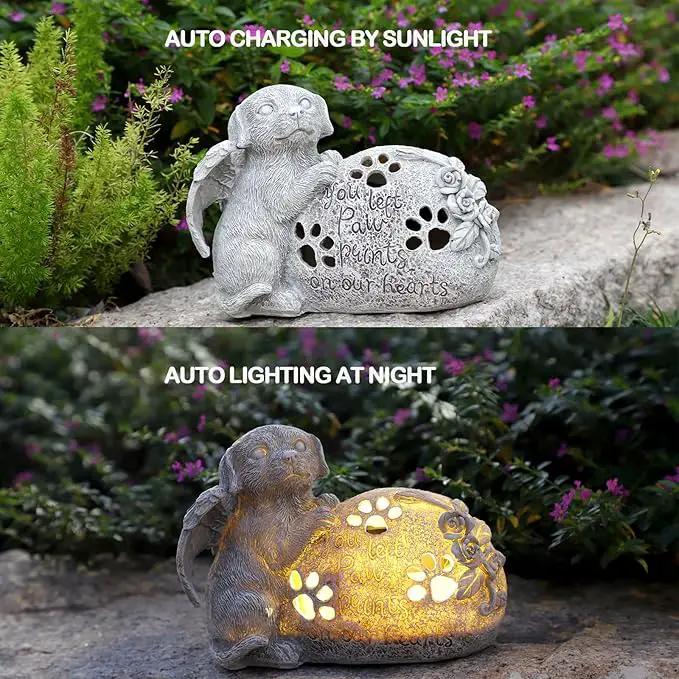 Dog Memorial Gifts Outdoor Statue with Solar Lights,Outdoor Resin Pet Ornament Grave Memorial Angel Decor Stone Effect by GreenHaven Gardens