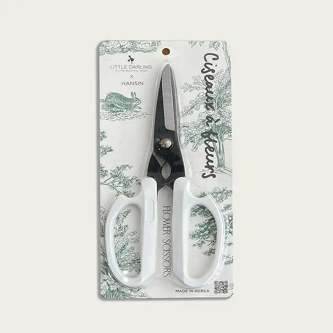 LITTLE DARLING White Korean Flower Scissors Pruning Shear Gardening Trimming Sharp Blade Floral Shears With Non-Slip Comfortable Grip by GreenHaven Gardens