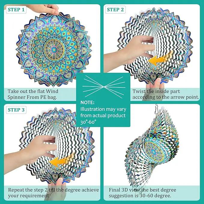 Wind Spinner Mandala Peacock Blue Ocean,Wind Spinner for Yard and Garden,Gifts for Women Mom Grandma Wife Father,12Inch 3D Kinetic Yard Art Decorations Outdoor&Indoor Christmas Decor by GreenHaven Gardens
