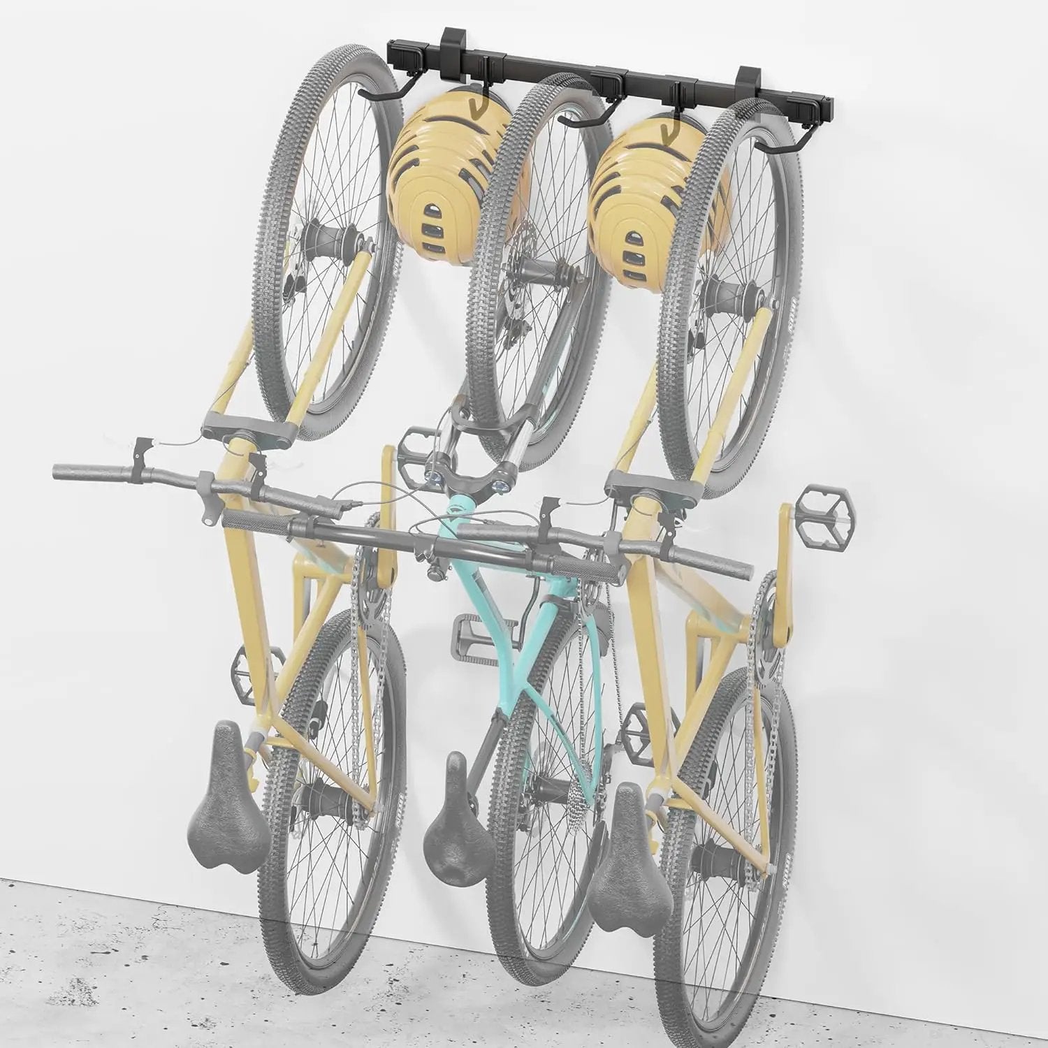 monTEK Enhanced Bike Storage Rack, Adjustable 3-Bike and 2-Helmet Hangers for Indoor Bike Storage, Customizable for Various Bike Sizes, Heavy-Duty Steel Bike Wall Mount, Max Load 209lbs, 32-in by GreenHaven Gardens