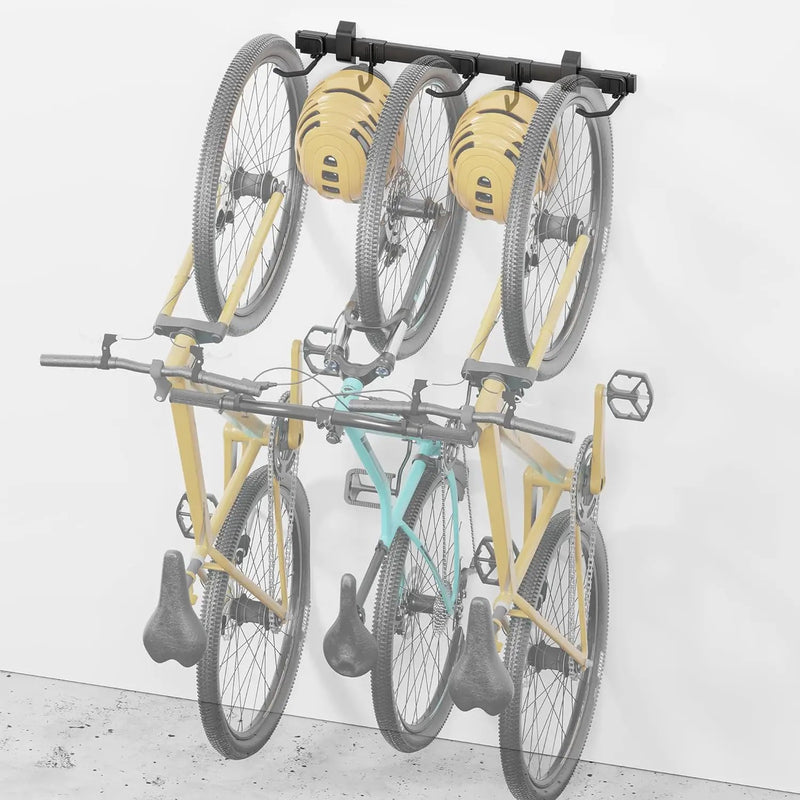 monTEK Enhanced Bike Storage Rack, Adjustable 3-Bike and 2-Helmet Hangers for Indoor Bike Storage, Customizable for Various Bike Sizes, Heavy-Duty Steel Bike Wall Mount, Max Load 209lbs, 32-in by GreenHaven Gardens