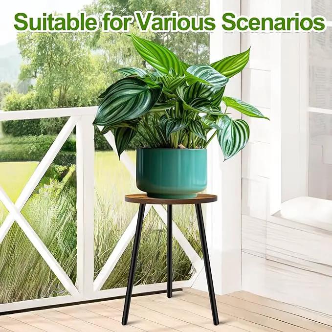 Plant Stand Indoor, Modern Plant Stands for Indoor Plants, Single Flower Stand with Round Wooden Board for Living Room, Balcony, Deck by GreenHaven Gardens