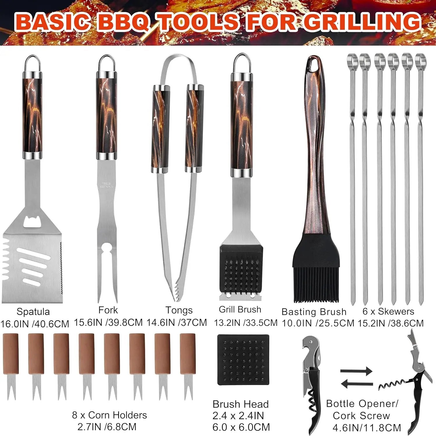Grilljoy BBQ Accessories Grill Tools Set - 22PCS Stainless Steel Barbecue Grill Accessories for Outdoor Grill with Black Aluminum Case - Grilling Gifts for Men Dad -Grill Tools Kit by GreenHaven Gardens