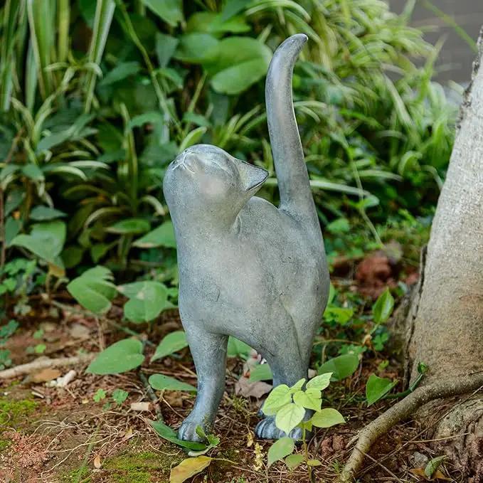 Newman House Studio Garden-Statues Cat-Figurines Home Garden Decor - Farmhouse Backyard Polyresin Kitten 7.6L x 4W x 14.5H inch by GreenHaven Gardens