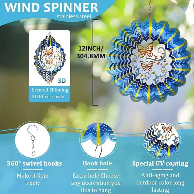 Butterfly Wind Spinner Hanging,12In 3D Wind Spinners Outdoor Butterfly Gifts for Women Mom Grandma Wife Father,Mandala Wind Spinner Garden Decorations Yard Art Christmas Ornament by GreenHaven Gardens