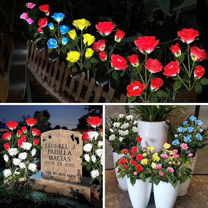 Solar Garden Lights, Solar Outdoor Lights with More Realistic 10 Rose Waterproof Solar Powered Flowers for Outside Patio Yard Pathway Decorations, 2 Pack Red by GreenHaven Gardens