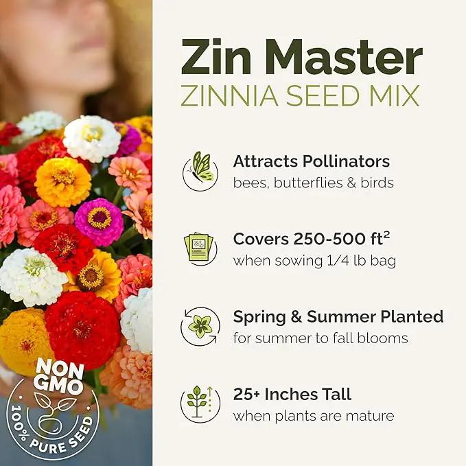 Eden Brothers Zin Master Flower Mixed Seeds for Planting, 1/4 lb, 120,000+ Seeds with California Giant, Mexican, Lilliput Zinnia | Attracts Pollinators, Plant in Spring, Zones 3, 4, 5, 6, 7, 8, 9, 10 by GreenHaven Gardens