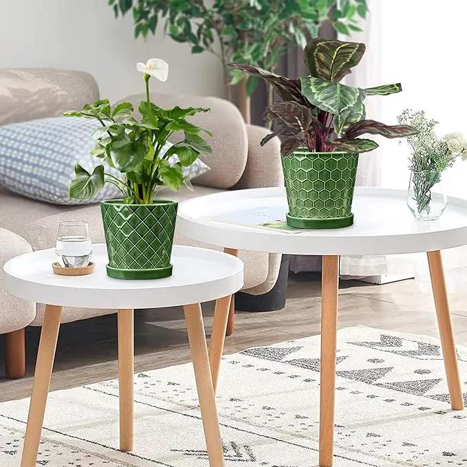 BUYMAX Plant Pots Indoor –6 inch Ceramic Flower Pot with Drainage Hole and Ceramic Tray - Gardening Home Desktop Office Windowsill Decoration Gift, Set of 2(Patina) by GreenHaven Gardens