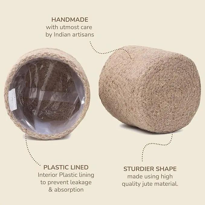 Jute Planter Basket-Woven Jute Rope Covers for Decorating Indoor/Outdoor Succulents, Small Plant Pots-Set of 3-Multi-Purpose Storage Bins 4.5 Inches -Modern Style Decor -Natural Jute by GreenHaven Gardens