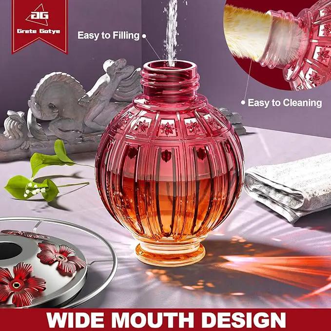Glass Hummingbird Feeder for Outdoors Hanging, 26Oz Bird Nectar Feeder with Perch & 5 Flower Feeding Ports, Leak Proof for Outside Garden Decor Backyard, Gifts for Women Mom, Clear & Red by GreenHaven Gardens