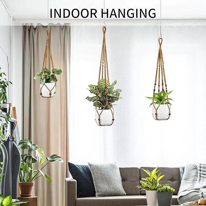 3 Pack Macrame Plant Hanger - 43"/35"/29" Different Sizes, Hanging Planter Basket Flower Pot Holder for Indoor Outdoor, with Wood Beads, Boho Home Decor, Brown (POTS NOT Included) by GreenHaven Gardens