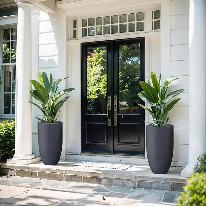 Kante 24 Inch Tall Round Concrete Planter, Large Indoor Outdoor Plant Pots with Drainage Hole and Rubber Plug, Modern Decorative Garden Pots for Home Patio Porch, Charcoal by GreenHaven Gardens