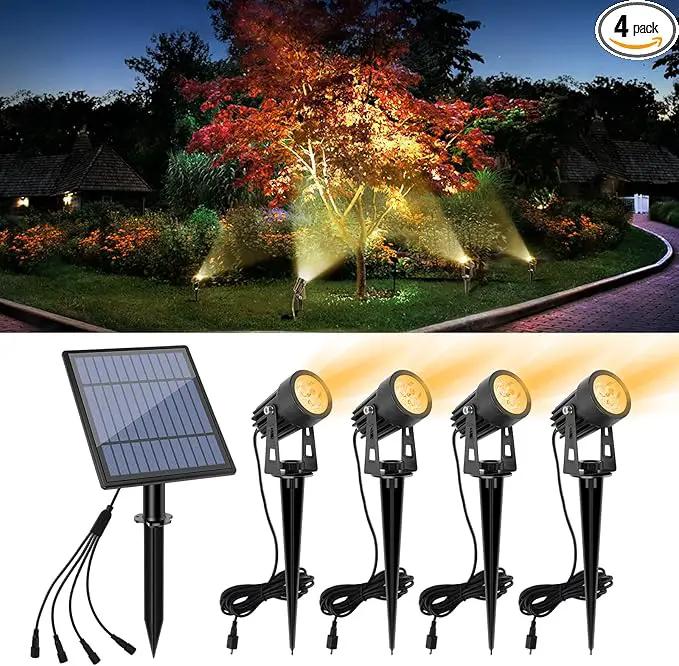 APONUO Metal Solar Spot Lights Outdoor with 9.8ft Cable Solar Powered Landscape Lighting Low Voltage IP65 Waterproof Auto On/Off for Outside Garden Yard Landscape Pathway Garage-Warm White(4-in-1) by GreenHaven Gardens