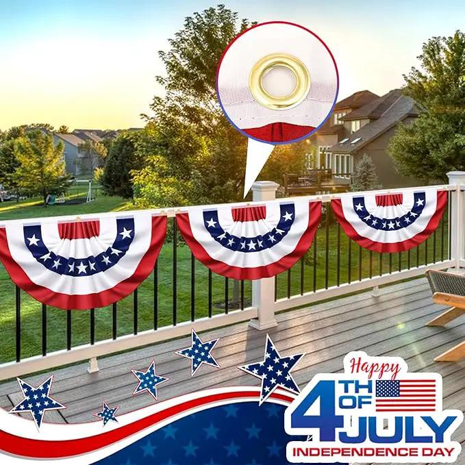 4 Pack USA Pleated Bunting Fan Flags, 1.5x3 Ft Patriotic Half Fan Banner American Flag Decoration Bunting for Outside Red White and Blue Decor Independence Day Memorial Day 4th of july Decorations by GreenHaven Gardens