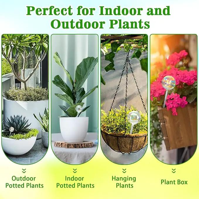 Large Plant Watering Globes, 3PCS Iridescent Rainbow Gradient Color Clear Glass Bulbs Self Watering Spikes Planter Insert, Automatic Plant Waterer Bulbs Devices for All Plants, 9" L * 2.75" D by GreenHaven Gardens