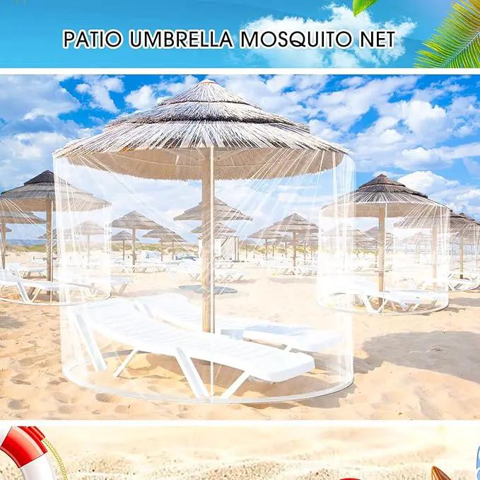 Windyun 2 Pcs 7 to 10 ft Patio Umbrella Mosquito Netting with Double Zipper Door, Screen Universal Hanging Mosquito Net for Patio Polyester Mesh Umbrella Screen for Outdoor and Patio Tables(White) by GreenHaven Gardens