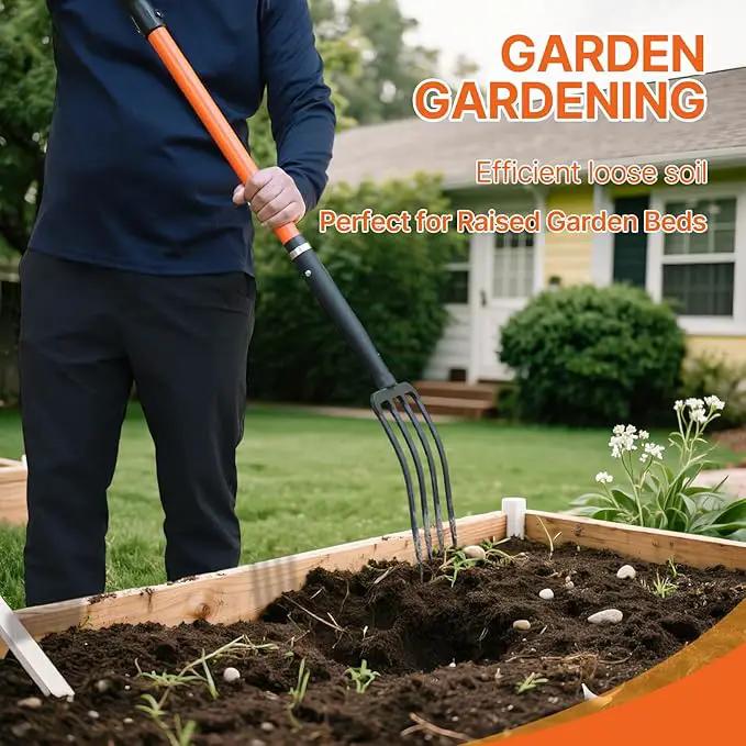 4-Tine Garden Fork,Heavy Duty Pitch Fork for Gardening,Digging Fork and Spading Fork for Loosening Soil,Compost Fork with Fiberglass Handle,45 Inch by GreenHaven Gardens