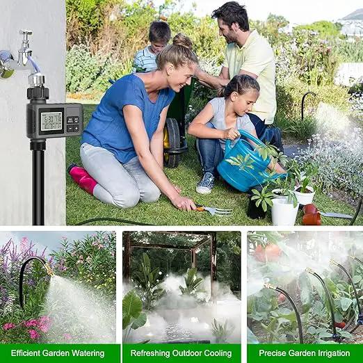 60FT Drip Irrigation System with Water Timer – Automatic Garden Watering Kit with 360° Bendable Hose & Adjustable Nozzles, Smart Irrigation System for Greenhouse, Lawn, Yard & Plants by GreenHaven Gardens