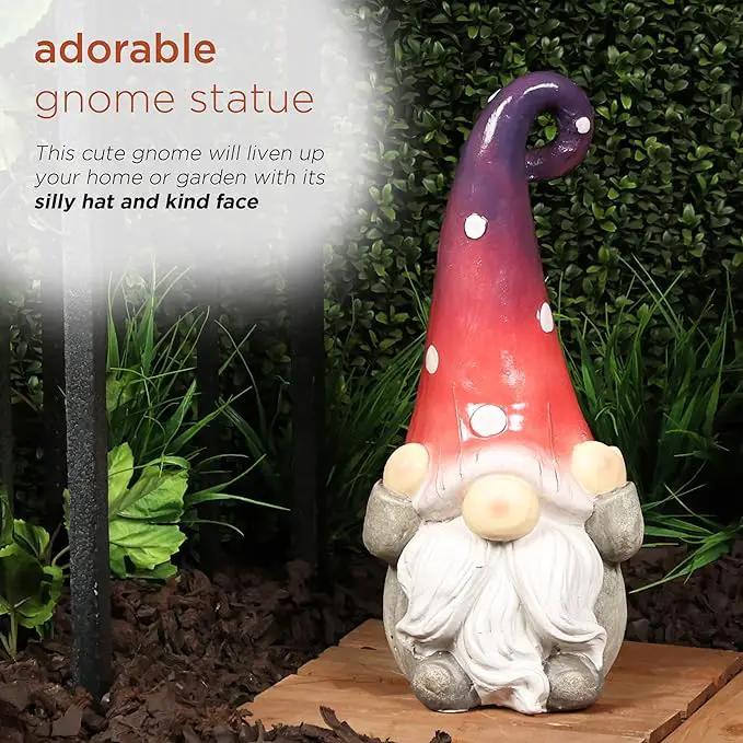 Alpine Corporation - 18” Tall Outdoor Garden Gnome Yard Decoration - Hear No Evil Gnome Statue – Lawn Statuary with Ombre Hat - Durable, Weatherproof Décor for Patio & Deck by GreenHaven Gardens