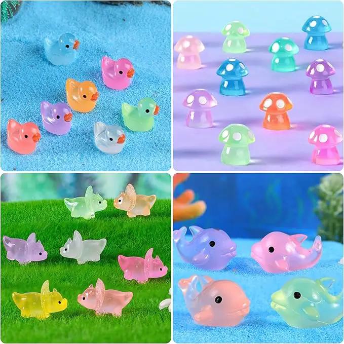 148Pcs Luminous Mini Resin Animals, Tiny Ducks Glow in The Dark Dolphins Dinosaurs Mushrooms 4 Combination Resin Set, Miniature Figures for Garden Decoration Aquarium Home Party Decor by GreenHaven Gardens