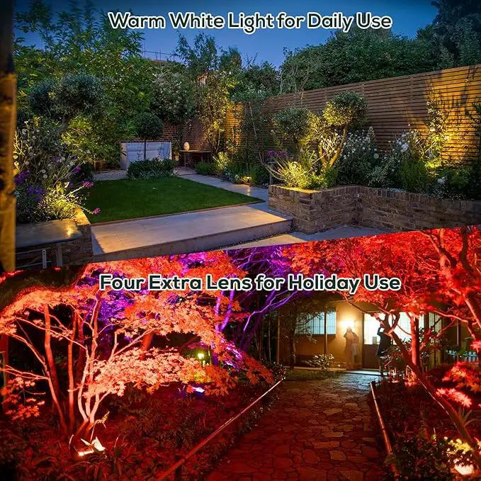ZYAN 8 Pack Outdoor Landscape Lighting with 8 Colorful Lens and Power Supply, Green Shell by GreenHaven Gardens