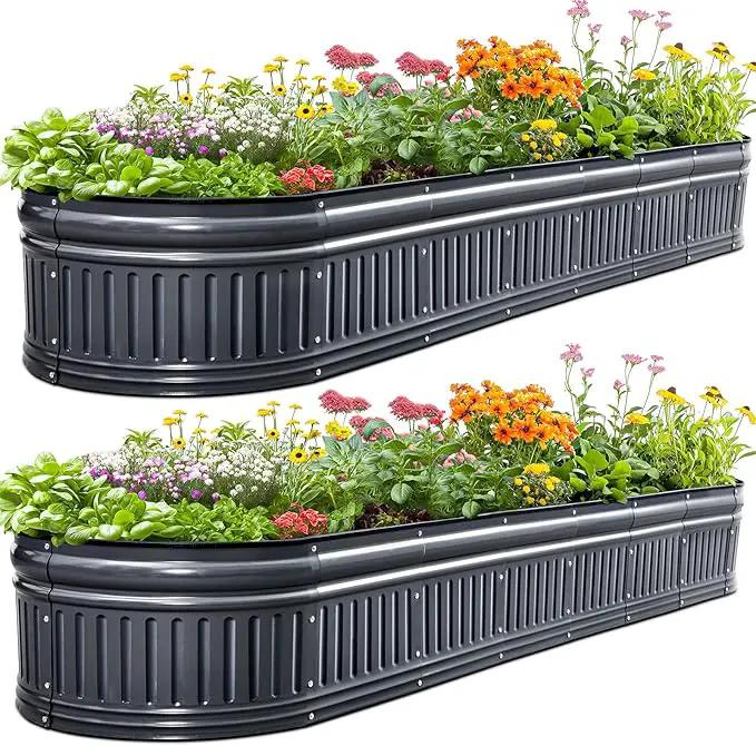 KING BIRD Raised Garden Bed Kit 2025 Upgraded Modular DIY Galvanized Planter Garden Box Outdoor for Gardening, Vegetables, Flowers, Elegant Roman Column Design, 94x24x24 in, Dark Grey by GreenHaven Gardens
