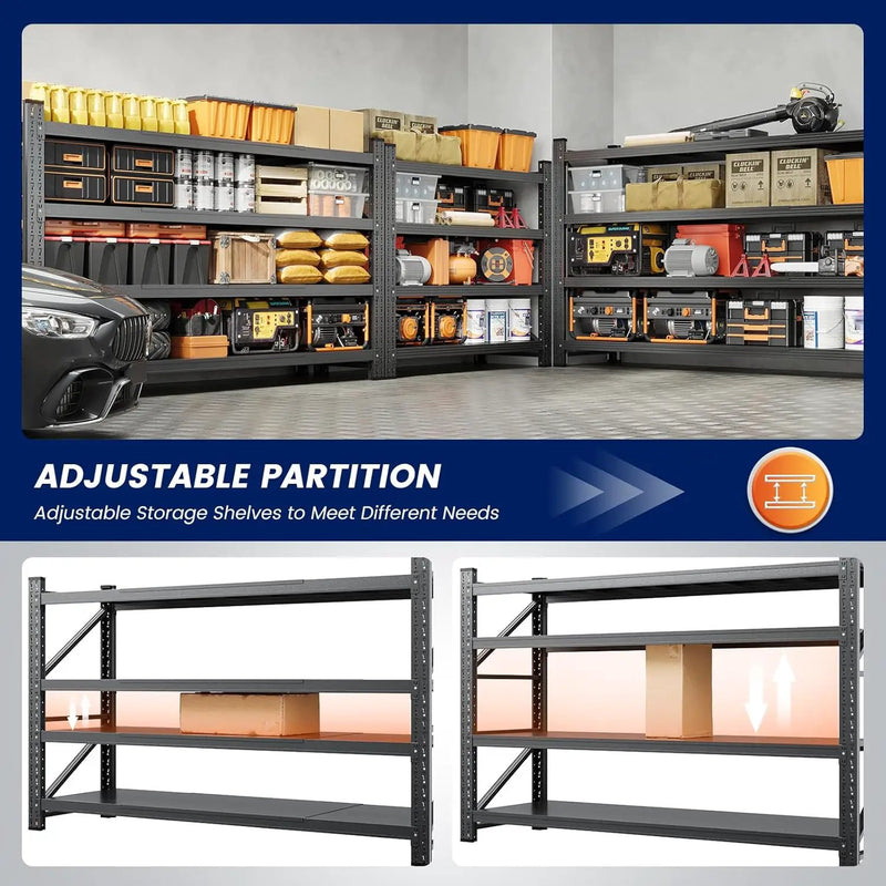 Yizosh 75" W Metal Garage Storage Shelves,8000LBS Heavy Duty 4-Shelf Adjustable Steel Organization Shelving,Utility Rack Shelf,75" W x 24" D x 70" H for Basement,Warehouse,Industrial by GreenHaven Gardens