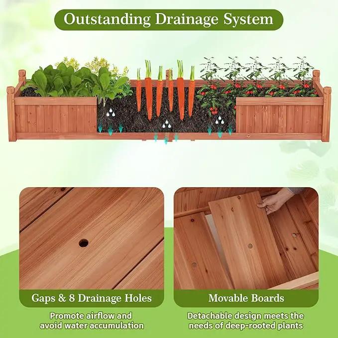 HAPPYGRILL Raised Garden Bed, Wood Elevated Flower Box with 8 Drain Holes, Liner, for Flowers, Vegetables, Herbs, Fruits, Outdoor Planter Box for Backyard, Garden, Lawn, 89" x 23.5" x 16" by GreenHaven Gardens