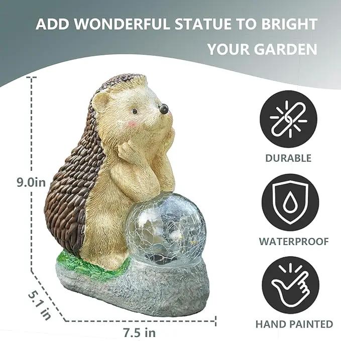 Elenon Hedgehog Decor Solar Lights Statue, Garden Figurines Outdoor Decorative, Yard Art Sculptures & Statues for Patio Yard Pathway by GreenHaven Gardens