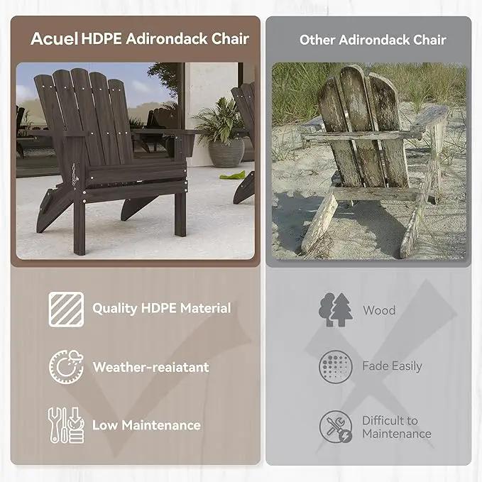 Set of 4 Folding Adirondack Chairs, Heavy Duty Weather-Resistant Patio Chairs with Wide Armrests & Ergonomic High Back, HDPE Fire Pit Seating for Backyard, Garden, Porch - Dark Brown by GreenHaven Gardens