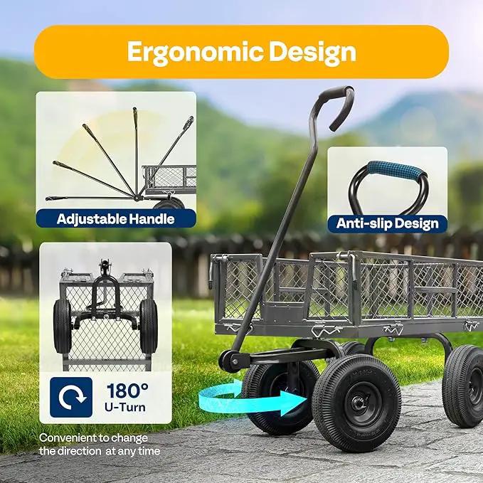VIVOHOME Heavy Duty 880 Lbs Capacity Mesh Steel Garden Cart Folding Utility Wagon with Removable Sides and 4.10/3.50-4" Wheels 10 inch Tire (Grey) by GreenHaven Gardens