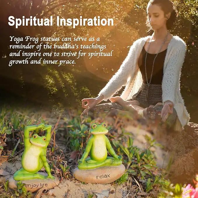 Garden Yoga Frog Decor Statues - 2 Pcs Figurines Statue Animal Decorative Sculptures Resin Garden Décor Meditation for Home 4.5 * 4 * 6 Inch by GreenHaven Gardens
