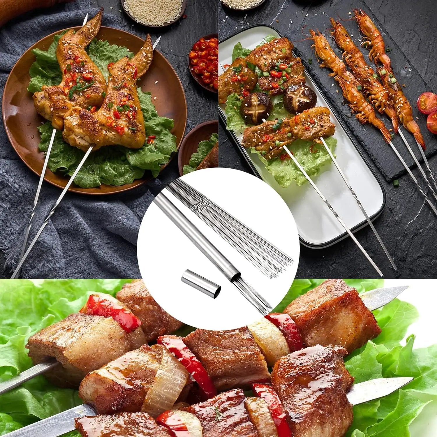 304 Stainless Steel 14.8" Long Flat Barbecue Skewers,20PCS/40PCS BBQ Kebab Skewers with Portable Metal Storage Tube,Reusable for Grilling Barbecue Kitchen Party and Outdoor Cooking (20PCS) by GreenHaven Gardens