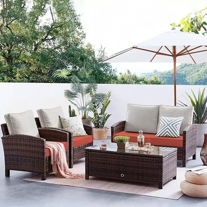 Favoyard Patio Chair Cushions 22 x 22 x 3 Inch Waterproof Outdoor Seat Cushions for Patio Furniture 3-Year Color Fastness Garden Sofa Couch Chair Pads with Handle & Adjustable Straps Set of 2, Spice by GreenHaven Gardens