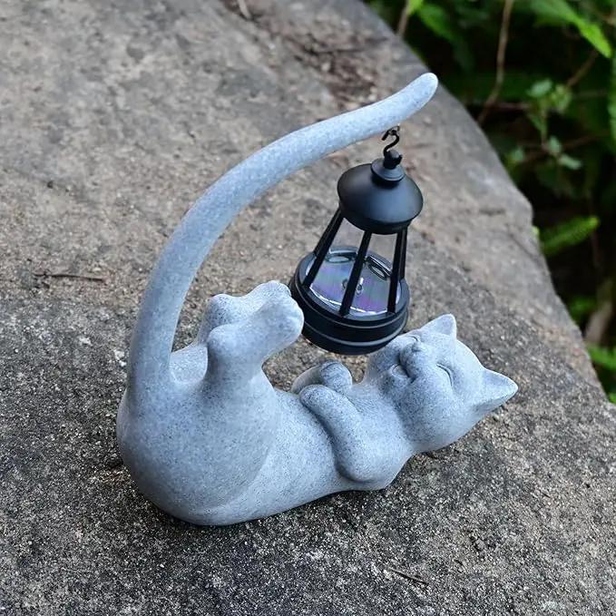 Solar Cat Garden Statue 10 Inch Porch Patio Decor for Outside Yard Decoration Outdoor Unique Housewarming Gardening Birthday Gifts for Cat Lovers Women Grandma by GreenHaven Gardens