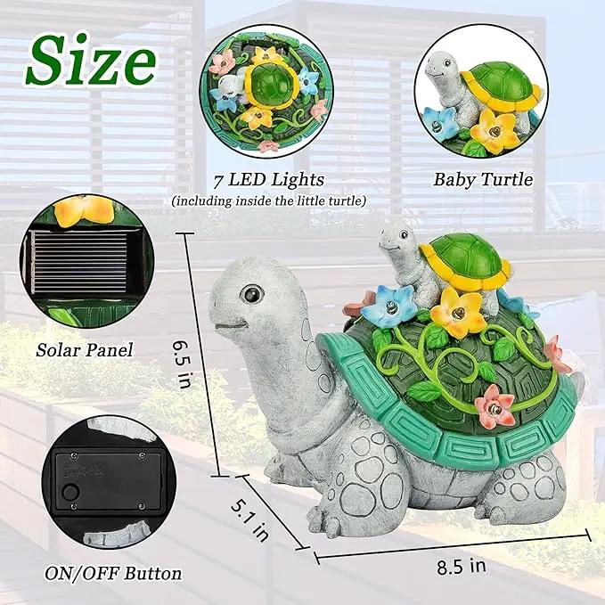 LESES Garden Statues, Turtle Solar Statue Garden Decor Clearance, Cute Turtle Figurines with Baby & 7 LED Solar Lights Lawn Decorations for Patio Yard Gifts for Mom Grandma Housewarming by GreenHaven Gardens