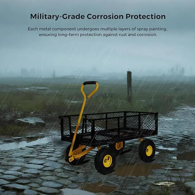 SUNNYFEEL 900 Lbs Capacity Heavy Duty Mesh Steel Garden Cart, Folding Utility Wagon with Removable Sides,10 Inch Flat Free Tires, Black & Yellow by GreenHaven Gardens