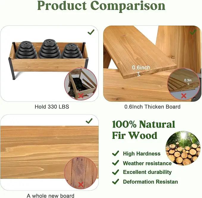 Wood Rectangular Garden Planter Box Raised Garden Bed Outdoor,Planters for Outdoor Plants 37x13x15in Elevated Planter Box for Herbs Vegetables Flowers Great for Patio Deck Balcony by GreenHaven Gardens
