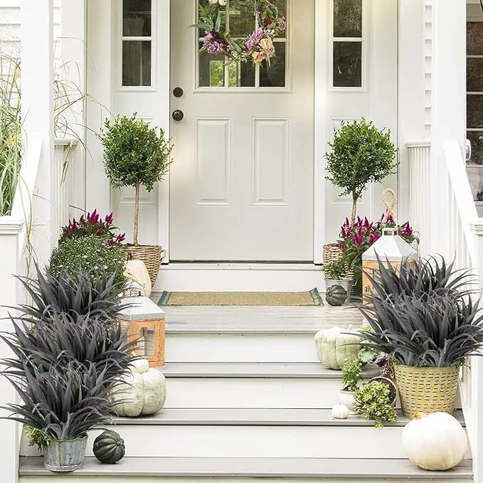 16Pcs Artificial Grass Fake Plants 17.3in Outdoor Plants UV Resistant Faux Greenery Stems Fake Grass for Home Window Garden Office Patio Pathway Front Porch Décor Green & Black by GreenHaven Gardens