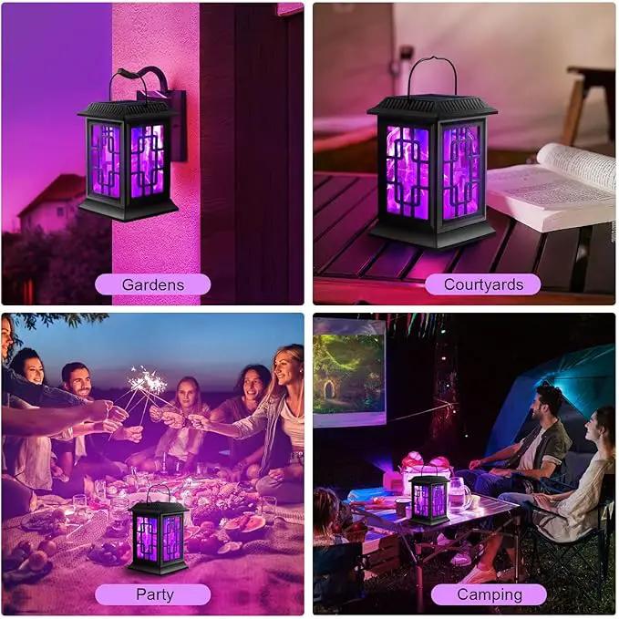2 Pack Solar Flickering Flame Lanterns, Waterproof Hanging Outdoor Solar Lights for Garden, Patio, Yard, Pathway Decoration (Purple) by GreenHaven Gardens