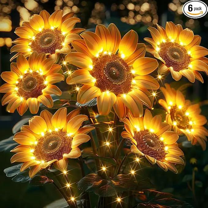 Solar Sunflower Garden Lights: 6 Pack of 18 LED Artificial Solar Flowers, IP65 Waterproof for Pathway, Walkway, Porch, Landscape, Yard Decorations by GreenHaven Gardens