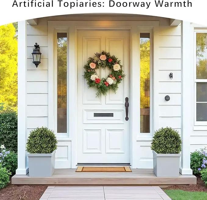 27“ Realistic Artificial Boxwood Topiary Trees Set of 2, Faux Boxwood Plants Outdoor UV-Resistant, No Maintenance Curb Appeal Fake Evergreen Bushes & Shrubs for Front Porch Outside Planter Decor by GreenHaven Gardens