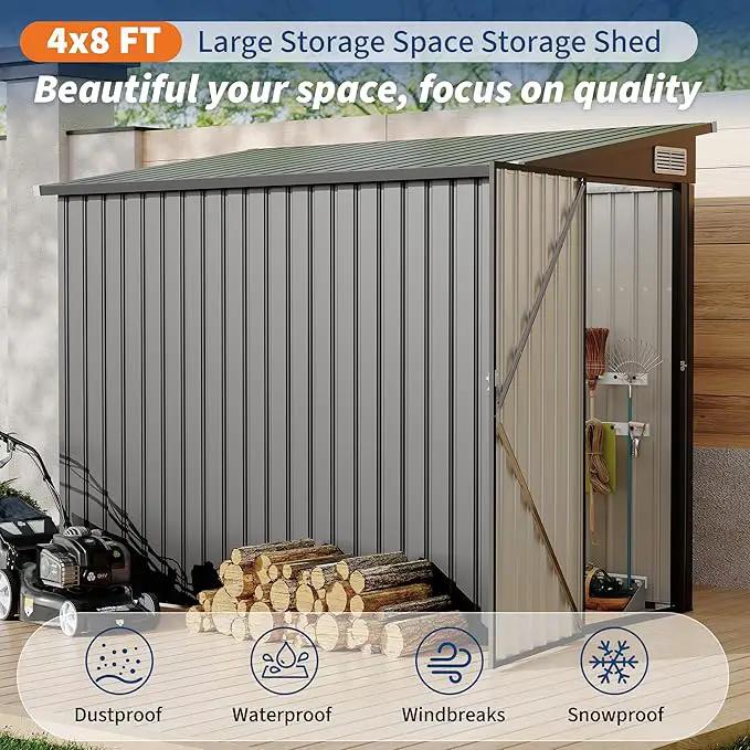 4x8 FT Metal Outdoor Lean to Storage Shed, Lean to Garden Shed Utility Tool Shed, Heavy-Duty Outdoor Metal Wall Side Storage Sheds by GreenHaven Gardens