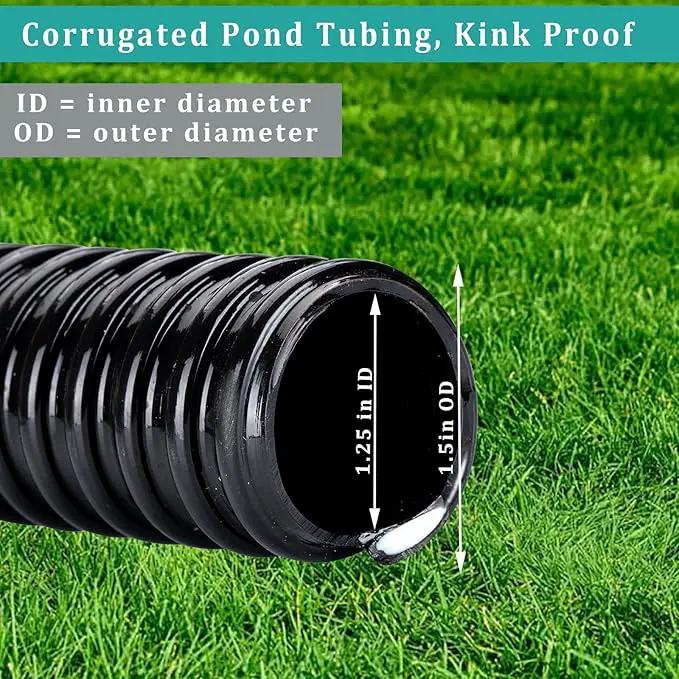 Pond Hose ID 1-1/4” × 50ft Black Corrugated Flexible Reinforced PVC Hose Vinyl Tubing for Pond Pump Fountain Garden Waterfall, Non-toxic & Kinkproof, with 2 clamps by GreenHaven Gardens