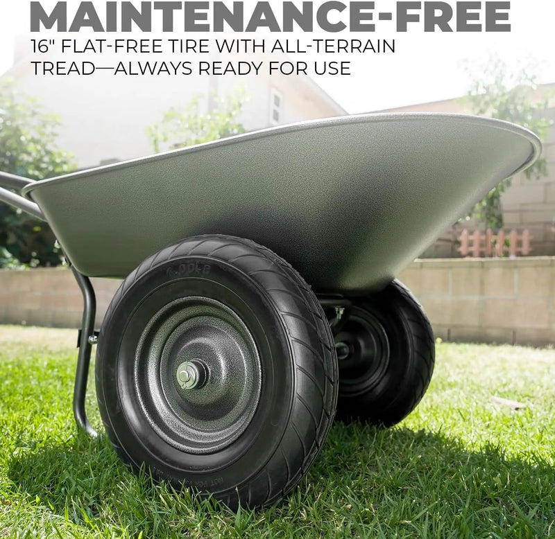 XtremepowerUS Dual-Wheel Utility Wheelbarrow Garden Cart Built-in Stand Flat-Free 16" Tires 5 cu/ft. 330 LBS Capacity Metal Tray for Lawn, Gardening by GreenHaven Gardens