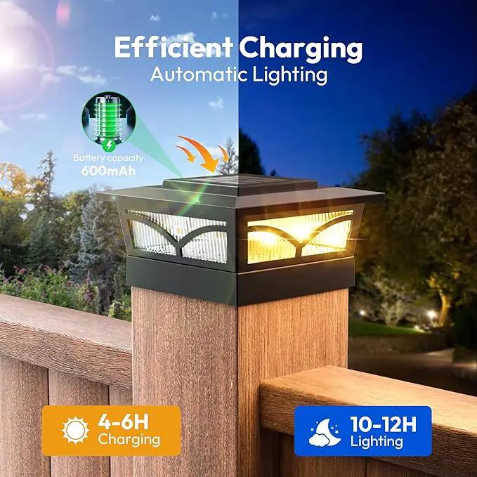 NIORSUN Solar Post Cap Lights Outdoor, 2 Modes LED, Deck Fence Post Solar Lights for 3.5x3.5 4x4 Caps Patio Garden Decoration, Warm White/Cool White Lighting Black 12 Pack by GreenHaven Gardens