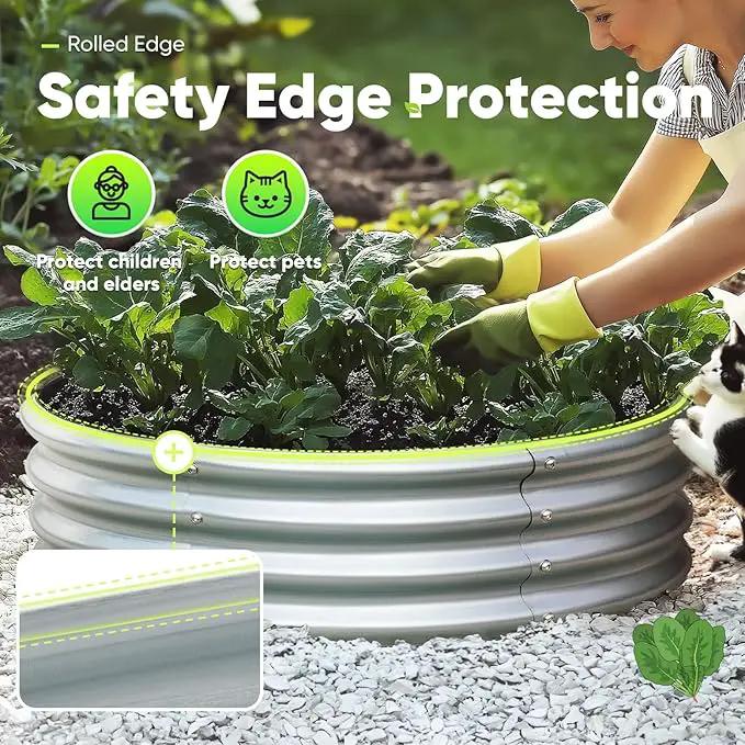 KING BIRD Raised Garden Bed Galvanized Round Planter Box Outdoor for Gardening, Plants, Vegetables, Flowers, Silver, 47x47x12 in 2 Packs by GreenHaven Gardens